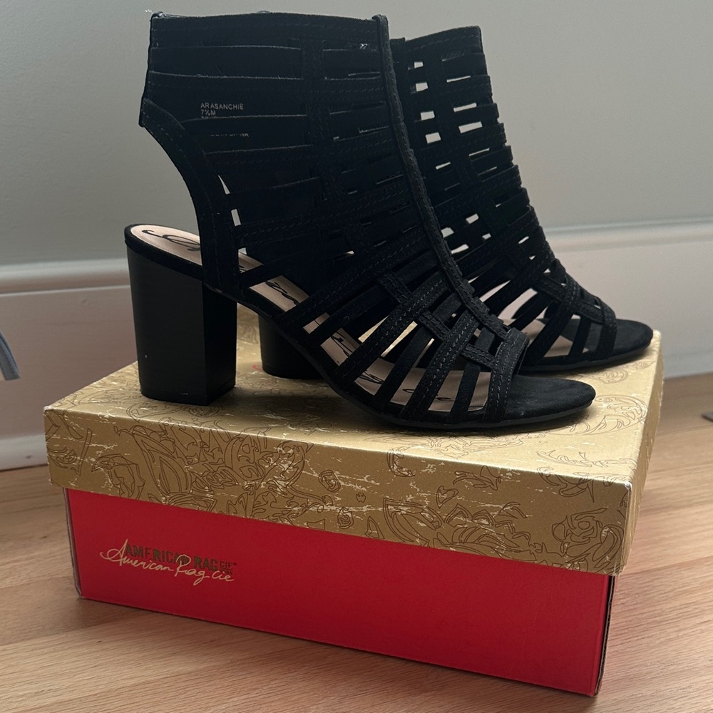 American Rag Black Caged Heels